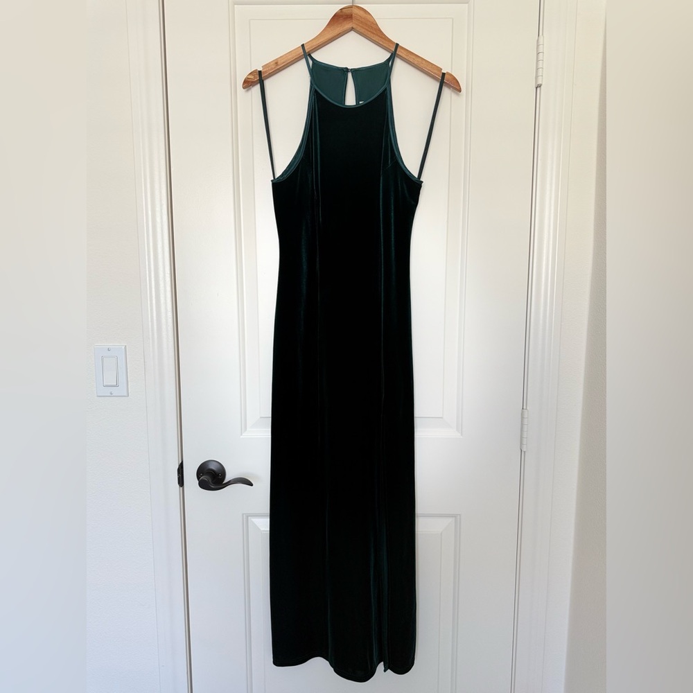 Vintage Victoria's Secret Emerald Green Velvet Halter Midi Dress Gown Y2K Glam S